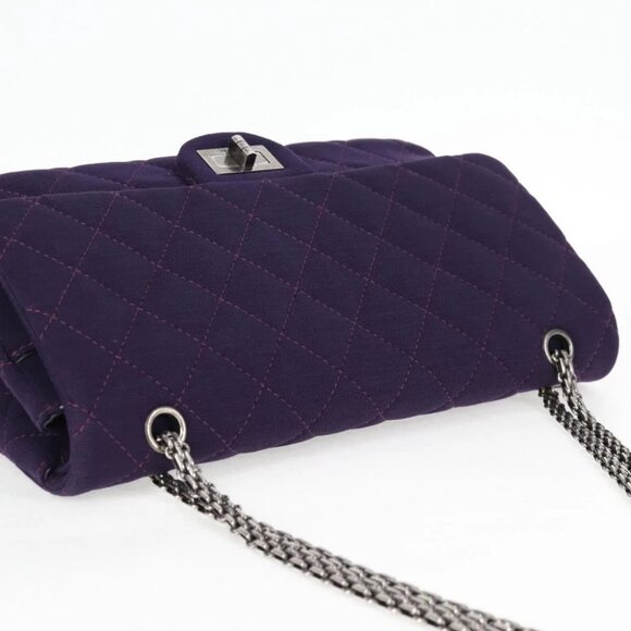 CHANEL Matelasse 2.55 Double Flap Chain Bag Cotton Purple CC Auth 127929M - Picture 7 of 15